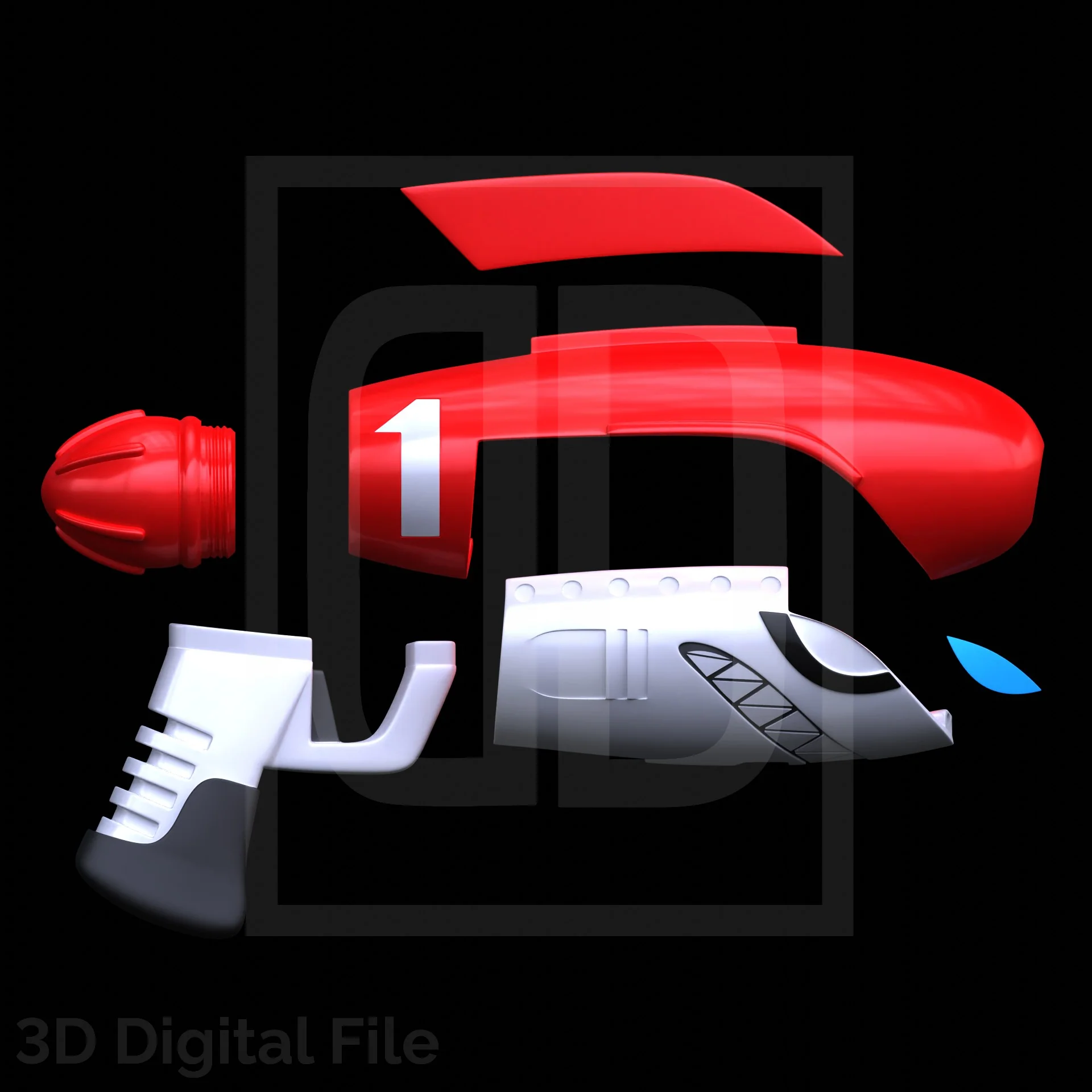 Red Android Blaster 3D Model - Image 2